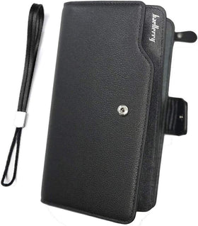 Baellerry Men’s Leather 2nd Bag, Large Capacity, Coin Purse, Zip Around Wallet, 23 Card Slots, Luxury, Handle, Long Wallet, Gift Compatible – Black