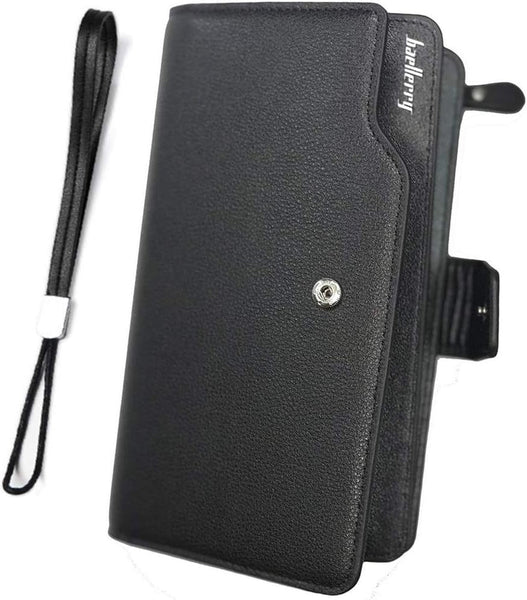 Baellerry Men’s Leather 2nd Bag, Large Capacity, Coin Purse, Zip Around Wallet, 23 Card Slots, Luxury, Handle, Long Wallet, Gift Compatible – Black