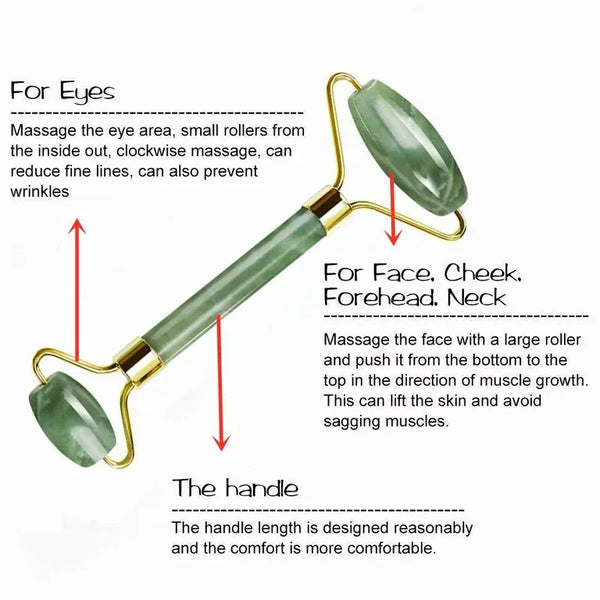 Jade Roller for Face - Improves Skin Tone and Blood Circulation - Skin Care Face Roller Reduces Under-Eye Puffiness and Dark Circles