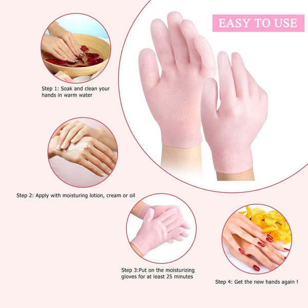 Moisturizing Soft Silicone Gel Spa Hydrating Gloves Repairing Dry Cracked, Aging Hands, Eczema, and Softening Rough Skin, Calluses, One Size Fits Most (Pair)