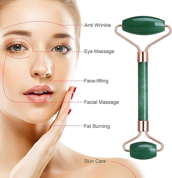 Jade Roller for Face - Improves Skin Tone and Blood Circulation - Skin Care Face Roller Reduces Under-Eye Puffiness and Dark Circles