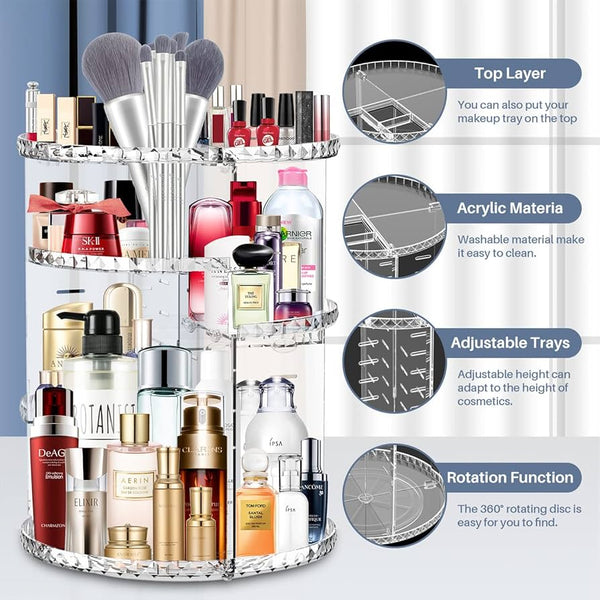 Makeup Organizer, 360 Degree Rotating Cosmetic Storage Organizer, 7-Layer Adjustable Makeup Display Case