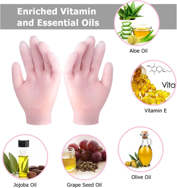 Moisturizing Soft Silicone Gel Spa Hydrating Gloves Repairing Dry Cracked, Aging Hands, Eczema, and Softening Rough Skin, Calluses, One Size Fits Most (Pair)