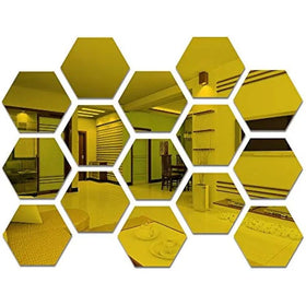 Pack of 6. Hexagon Mirror Wall Sticker Sets