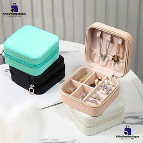 Jewellery Organiser Leather Zipper Portable Storage Box Case with Dividers Container for Rings, Earrings, Necklace Home Organizer