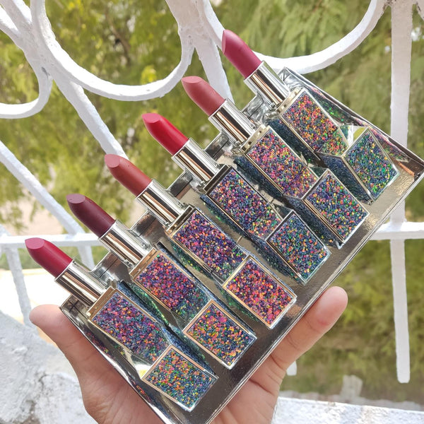 Heng Fang 6pcs Glitter Matte Finish Casing Matte Lipstick Set