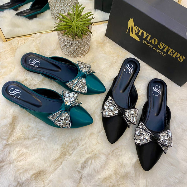 Jewel Charm Bow Mules