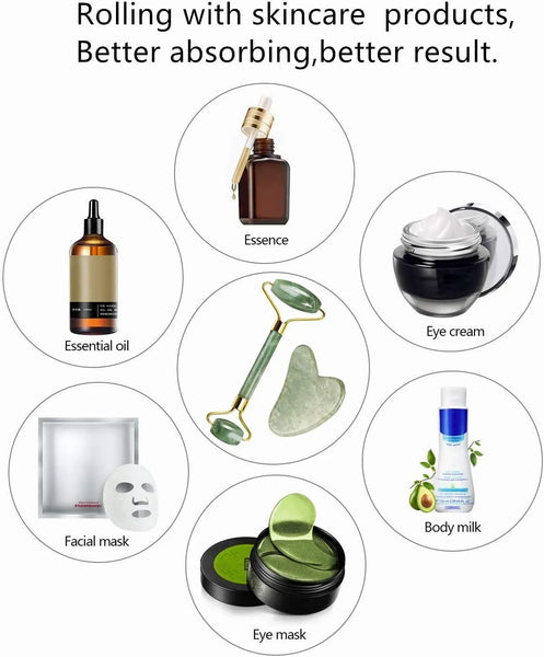 Jade Roller for Face - Improves Skin Tone and Blood Circulation - Skin Care Face Roller Reduces Under-Eye Puffiness and Dark Circles